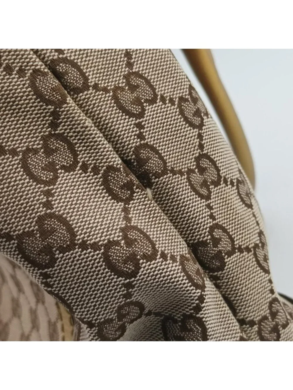 Gucci Lovely Gold Beige Brown GG Canvas Leather Handbag